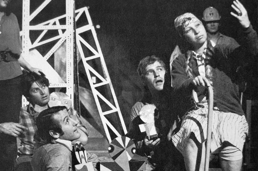 Black and white photo of theatre production in 1980